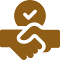 Icon of a handshake with a checkmark inside a circle above the hands, symbolizing agreement or confirmation in partnerships, much like the trust built with custom home builders.